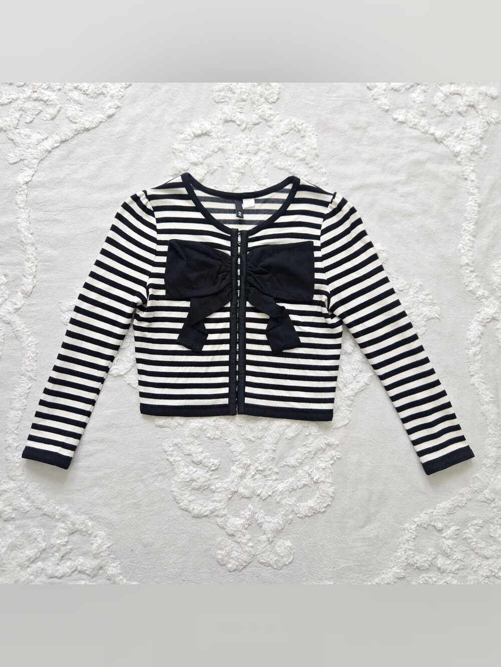 Vtg Y2K Striped 3/4 Sleeve Striped Cardigan With Bow Detail, Coquette, Party